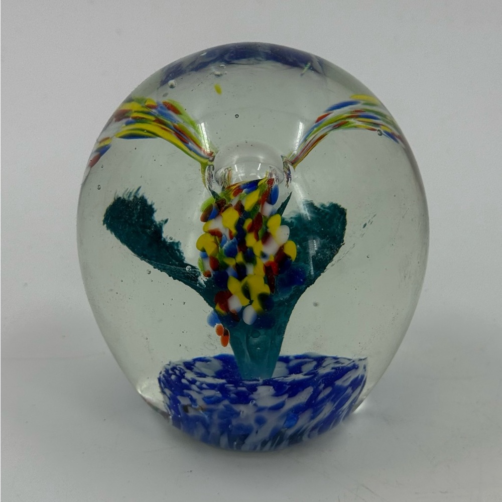 Art Glass Globe Paperweight Pink & Blue Base 4.0” 2 Lbs Vintage